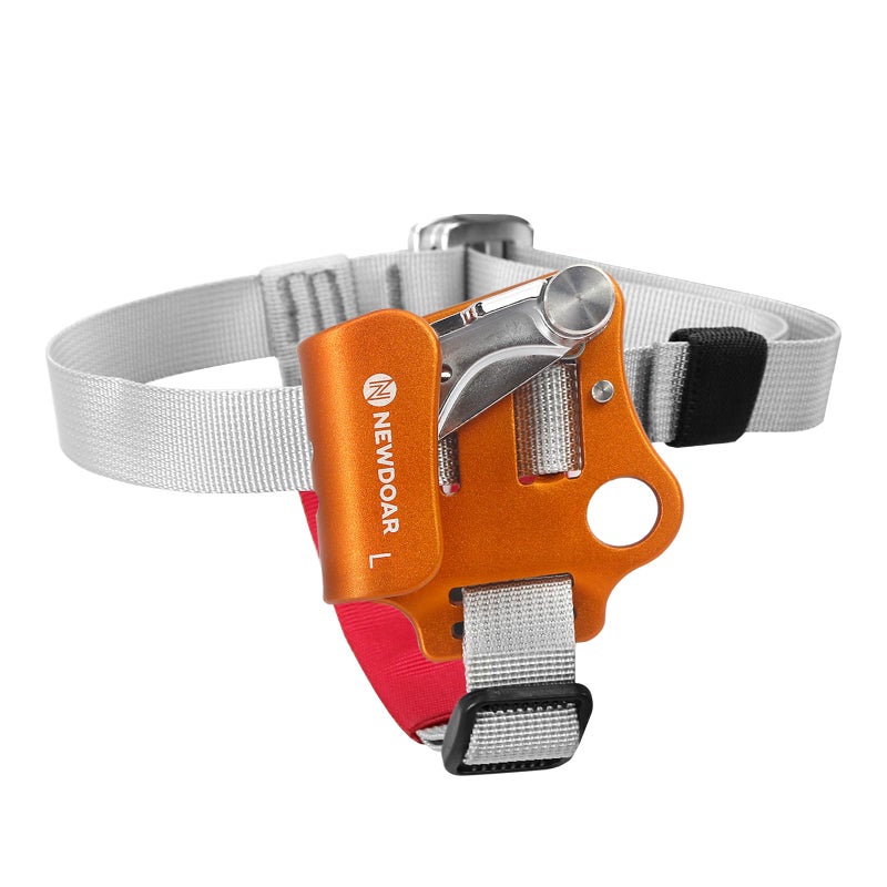 NewDoar Left Foot Ascender Riser Rock Climbing Tree Arborist Mountaineering Rappelling Quick Step Equipment CE Certified Climbing Device for 8~13MM Rope(Left Orange) - Image 1